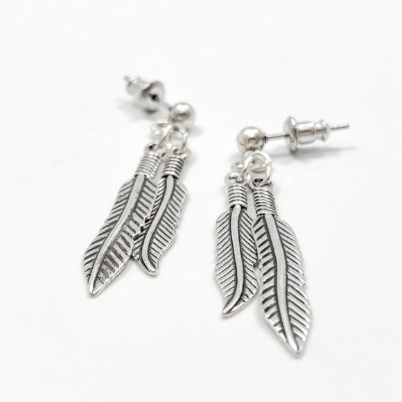 Artisan Sterling Silver Feather Dangle Earrings by Provenance - Picture 4 of 5